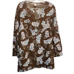 Tropical Escape Embroidered Floral Tunic Cover up V Neck Dress Medium